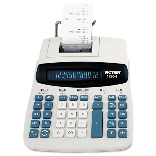 1220-4 Two-Color Tax Key Printing Calculator, 12-Digit Fluorescent, Black/Red