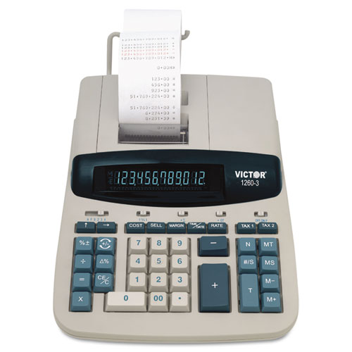 1260-3 Two-Color Heavy-Duty Printing Calculator, 12-Digit Fluorescent, Black/Red