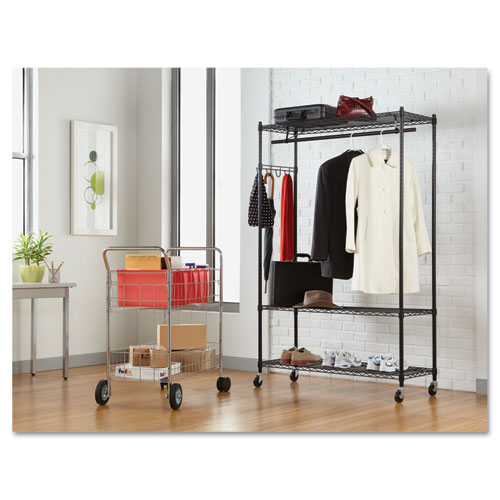 Wire Shelving Garment Rack, Black, Steel, Stand Alone Rack, Five Hooks