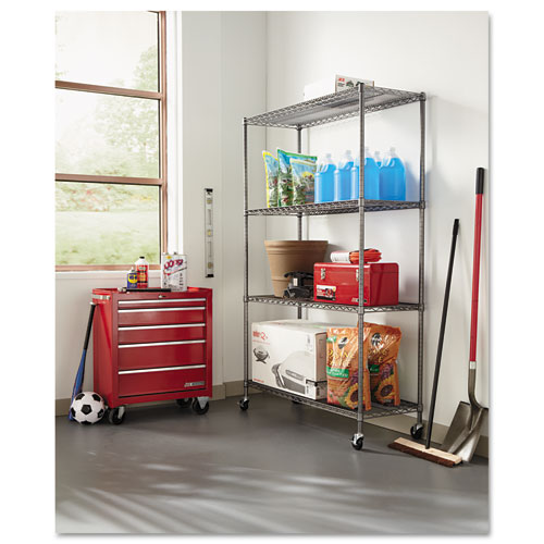 Complete Wire Shelving Unit w/Caster, 4-Shelf, 48w x 18d x 72h, Black Anthracite