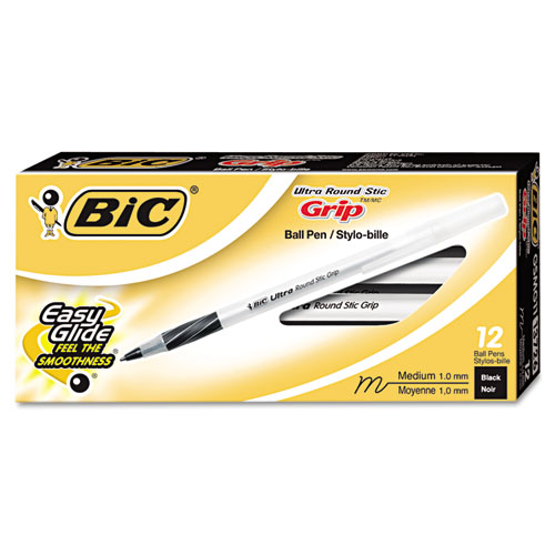 Ultra Round Stic Grip Ballpoint Stick Pen, Black Ink, Medium, Dozen