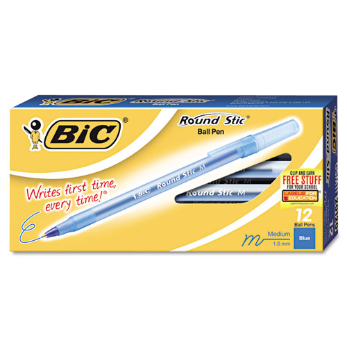 Round Stic Ballpoint Stick Pen, Blue Ink, Medium, Dozen