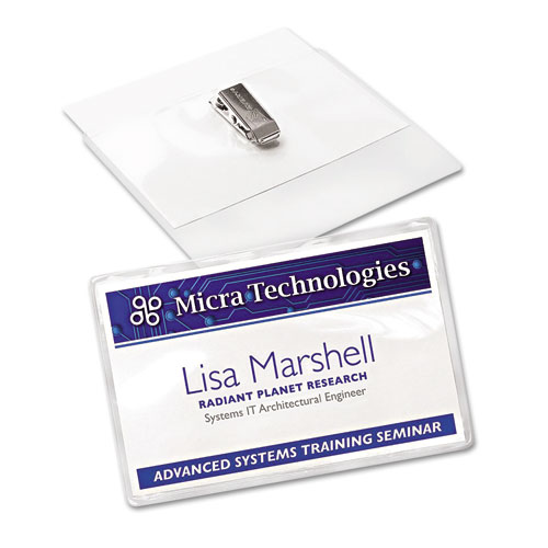 Badge Holders w/Laser/Inkjet Inserts, Top Load, 2 1/4 x 3 1/2, White, 100/Box