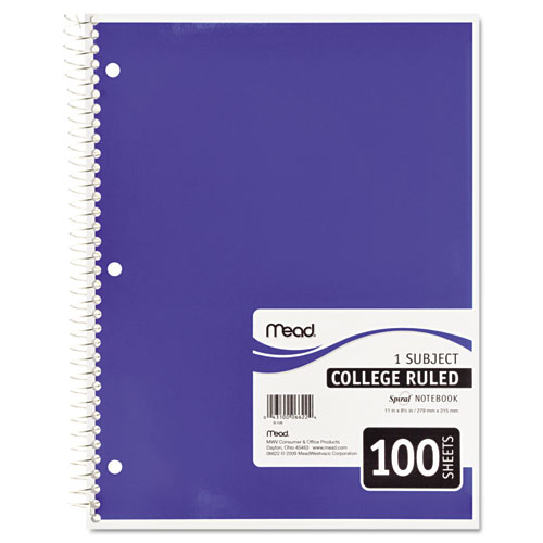 Spiral Bound Notebook, College Rule, 8-1/2 x 11, White, 100 Sheets/Pad