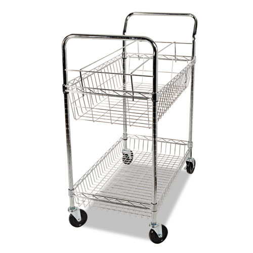Wire Mail Cart, 2-Shelf, 34-1/4w x 21-1/2d x 39-1/2h, Chrome