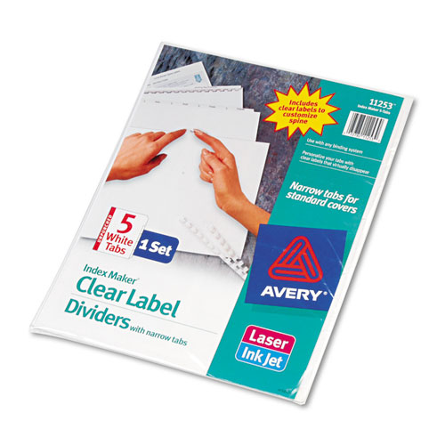 Index Maker Clear Label Dividers, 5-Tab, Letter, White, 5/Set