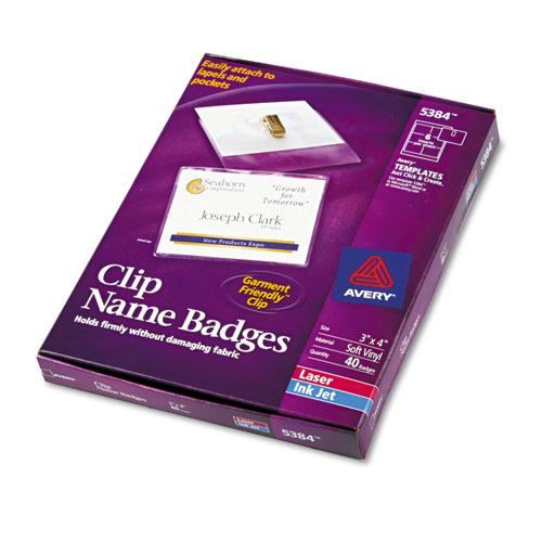 Badge Holders w/Laser/Inkjet Inserts, Top Load, 3 x 4, White, 40/Box