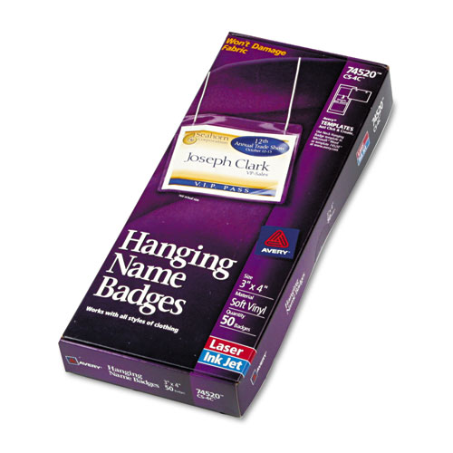 Neck Hanging-Style Flexible Badge Holders, Top Load, 3 x 4, White, 50/Box