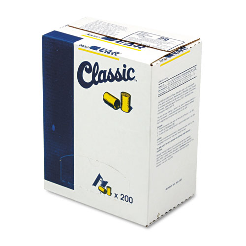 E-A-R Classic Earplugs, Pillow Paks, Uncorded, PVC Foam, Yellow, 200 Pairs/Box