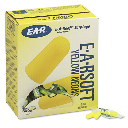 E-A-Rsoft Yellow Neon Soft Foam Earplugs, Uncorded, Regular Size, 200/Box