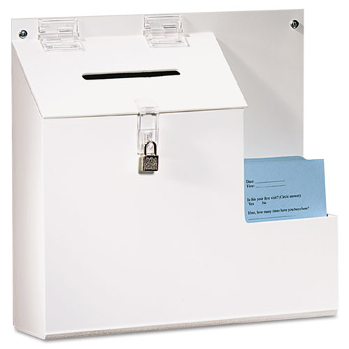 Plastic Suggestion Box with Locking Top, 13 3/4 x 3 5/8 x 13, White