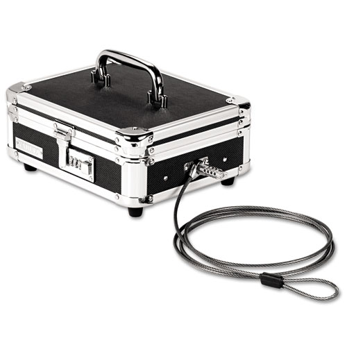 Plastic & Steel Cash Box w/Tumbler Lock, Black & Chrome