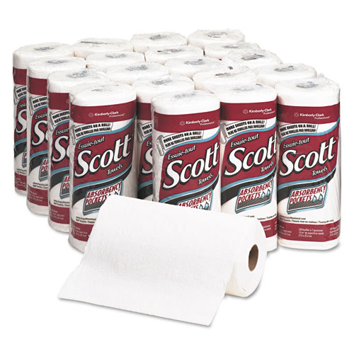 SCOTT Perforated Kitchen Towel Rolls, 8 3/4 x 11, White, 128/Roll, 20/Carton