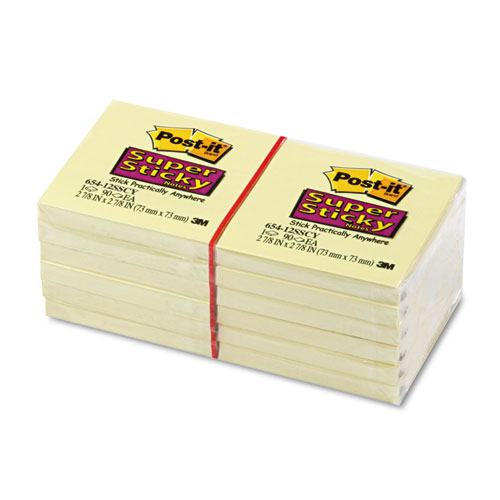 Super Sticky Notes, 3 x 3, Canary Yellow, 12 90-Sheet Pads/Pack