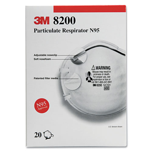 N95 Particle Respirator 8200 Mask, 20/Box