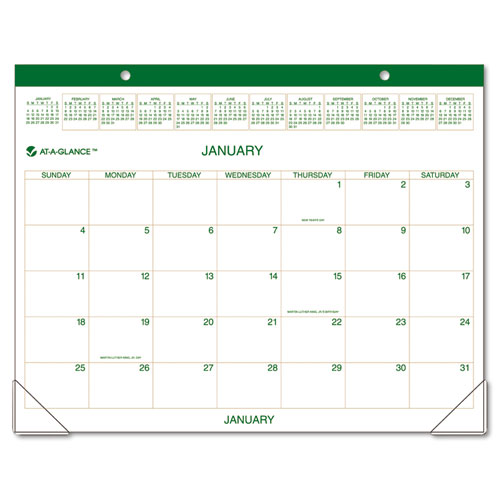 Recycled Two-Color Desk Pad Calendar, Green and Brown, 22" x 17", 2012