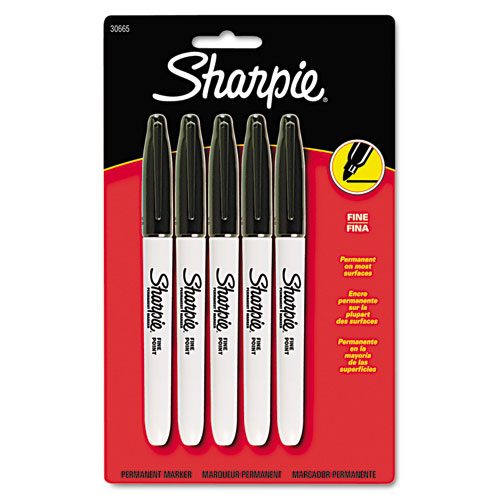 Permanent Markers, Fine Tip, Black, 5/Pack