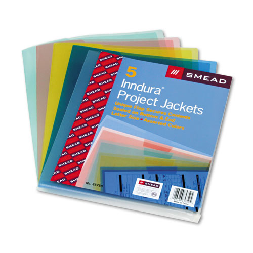Project Jackets, Letter, Poly, Clear/Translucent: Blue/Green/Yellow/Red, 5/Pack