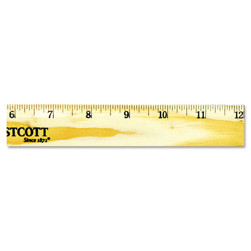 Beveled Wood Ruler w/Single Brass Edge, 12", Clear Lacquer Finish