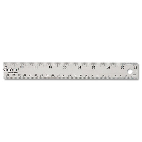 Stainless Steel Ruler w/Cork Back and Hang Hole, 18", Silver
