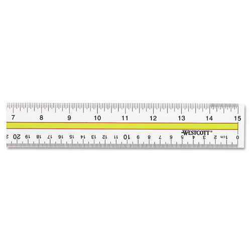 Highlighting Data Beveled Plastic Ruler, 15", Clear/Yellow Panel