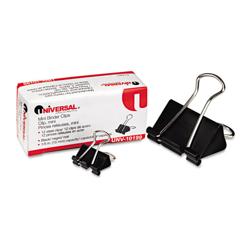 Mini Binder Clips, Steel Wire, 1/4" Cap., 1/2" Wide, Black/Silver, Dozen