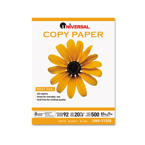 Copy Paper, 92 Brightness, 20lb, 8-1/2 x 11, White, 5000 Sheets/Carton