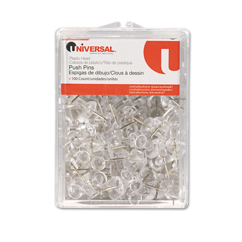 Colored Push Pins, Plastic, Clear, 3/8", 100/Pack