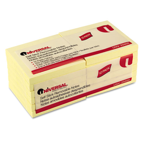 Standard Self-Stick Notes, 3 x 3, Yellow, 12 100-Sheet Pads/Pack