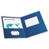Twin-Pocket Portfolio, Embossed Leather Grain Paper, Blue