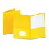 Twin-Pocket Portfolio, Embossed Leather Grain Paper, Yellow