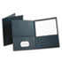 Twin-Pocket Portfolio, Embossed Leather Grain Paper, Dark Blue
