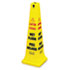 Four-Sided Caution, Wet Floor Yellow Safety Cone, 12-1/4 x 12-1/4 x 36h