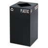 Public Square Plastic-Recycling Container, Square, Steel, 25 Gal, Black