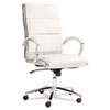 Alera Neratoli High-Back Slim Profile Chair, Faux Leather, 275 Lb Cap, 17.32" To 21.25" Seat Height, White Seat/back, Chrome
