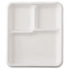 Heavy-Weight Molded Fiber Cafeteria Trays, 3-Compartment, 9.5 X 8.25, White, 500/carton