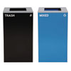 29 Gallon Trash/Recycling Cans, Steel, Blue Mixed Recycling Can with Square Lid, Black Trash Can with Square Lid