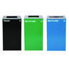 29 Gallon Trash/Recycling Cans, Steel, Blue Recycling Can w/Mixed Lid, Green Recycling Can and Black Trash Can with Sq Lid