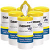 Disinfectant Wipe Canisters, 1-Ply, 7 x 7, Lemon, White, 75 Sheets/Canister, 6/Carton