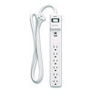 6-Outlet Plus USB Surge Protector, 6 AC Outlets/2 USB Outlets, 4 ft Cord, 1,500 J, White