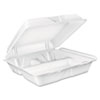 <strong>Dart®</strong><br />Foam Hinged Lid Container, 3-Compartment, 8 oz, 9 x 9.4 x 3, White, 200/Carton