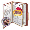 Pressboard Classification Folders with SafeSHIELD Coated Fasteners, 2/5 Cut, 1 Divider, Letter Size, Red, 10/Box