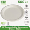 <strong>Eco-Products®</strong><br />Renewable Sugarcane Plates, 10" dia, Natural White, 500/Carton