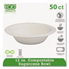Renewable and Compostable Sugarcane Bowls, 12 oz, Natural White, 50/Packs