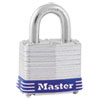 <strong>Master Lock®</strong><br />Four-Pin Tumbler Laminated Steel Lock, 2" Wide, Silver/Blue, 2 Keys