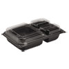Hinged-Lid Dinner Box, 3-Compartment, 32 Oz, 11.5 X 8.1 X 3, Black/clear, 100/carton