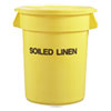 Round Brute Container With "trash Only" Imprint, Plastic, 33 Gal, Yellow