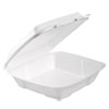 <strong>Dart®</strong><br />Foam Hinged Lid Container, Performer Perforated Lid, 9 x 9.4 x 3, White, 100/Bag, 2 Bag/Carton