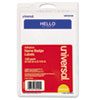 <strong>Universal®</strong><br />"Hello" Self-Adhesive Name Badges, 3 1/2 x 2 1/4, White/Blue, 100/Pack