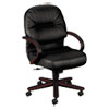 Pillow-Soft 2190 Managerial Mid-Back Chair, Supports 300 Lb, 16.75" To 21.25" Seat Height, Black Seat/back, Mahogany Base